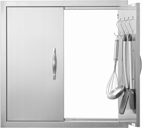 VEVOR BBQ Access Double Door, 24W x 24H Inch Outdoor Kitchen, Stainless Steel Flush Mount, Double Wall Vertical With Handles and Hooks, for BBQ Island, Grilling Station, Outside Cabinet