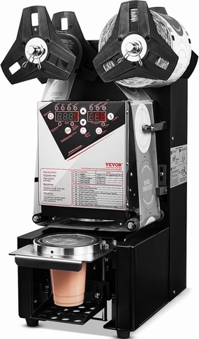 VEVOR Cup Sealing Machine, Fully Automatic Cup Sealer Machine, Boba Sealer Machine 500-650 Cups/H for 190 mm Tall & 90/95 mm Cup with Digital Control LCD Panel for Bubble Milk Tea Coffee, Black