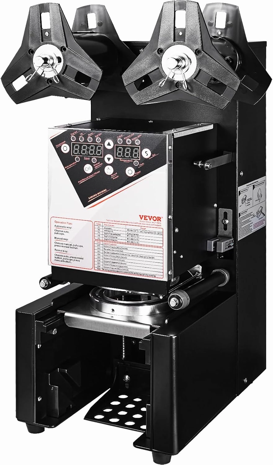 VEVOR Cup Sealing Machine, Fully Automatic Cup Sealer Machine, Boba Sealer Machine 500-650 Cups/H for 190 mm Tall & 90/95 mm Cup with Digital Control LCD Panel for Bubble Milk Tea Coffee, Black