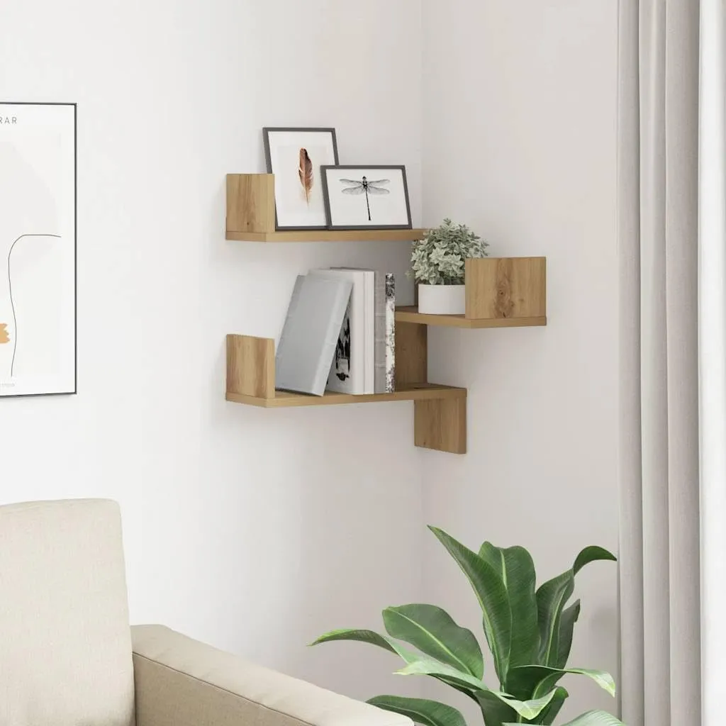 vidaXL Wall Corner Shelf Artisan Oak Engineered Wood Medium