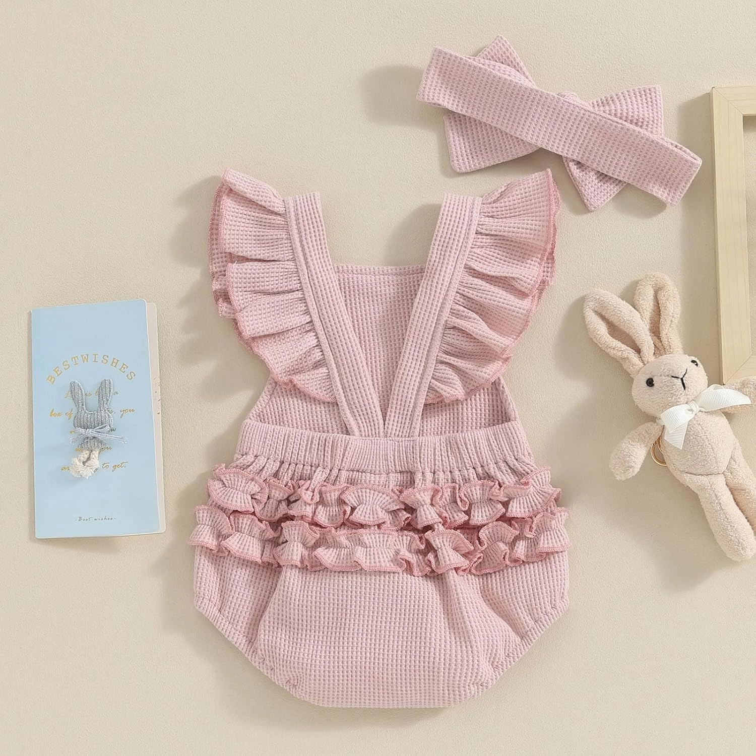 VISGOGO Easter Baby Girl Outfit Rompers Infant Bunny Clothes Carrot Embroidery Backless Easter Onesie