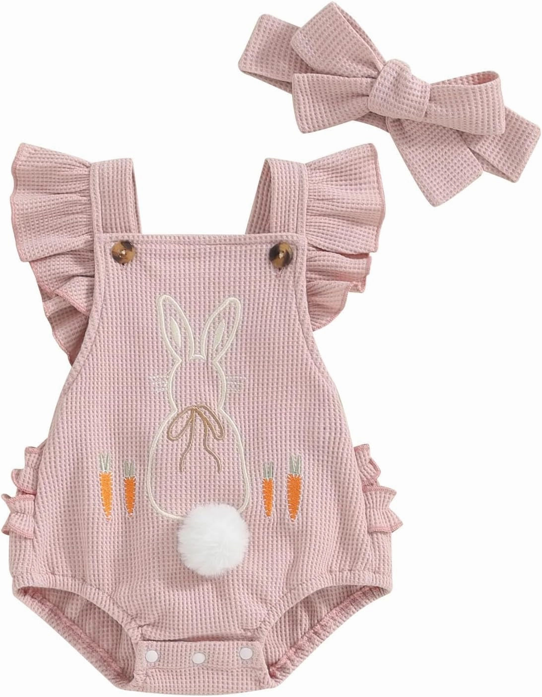 VISGOGO Easter Baby Girl Outfit Rompers Infant Bunny Clothes Carrot Embroidery Backless Easter Onesie