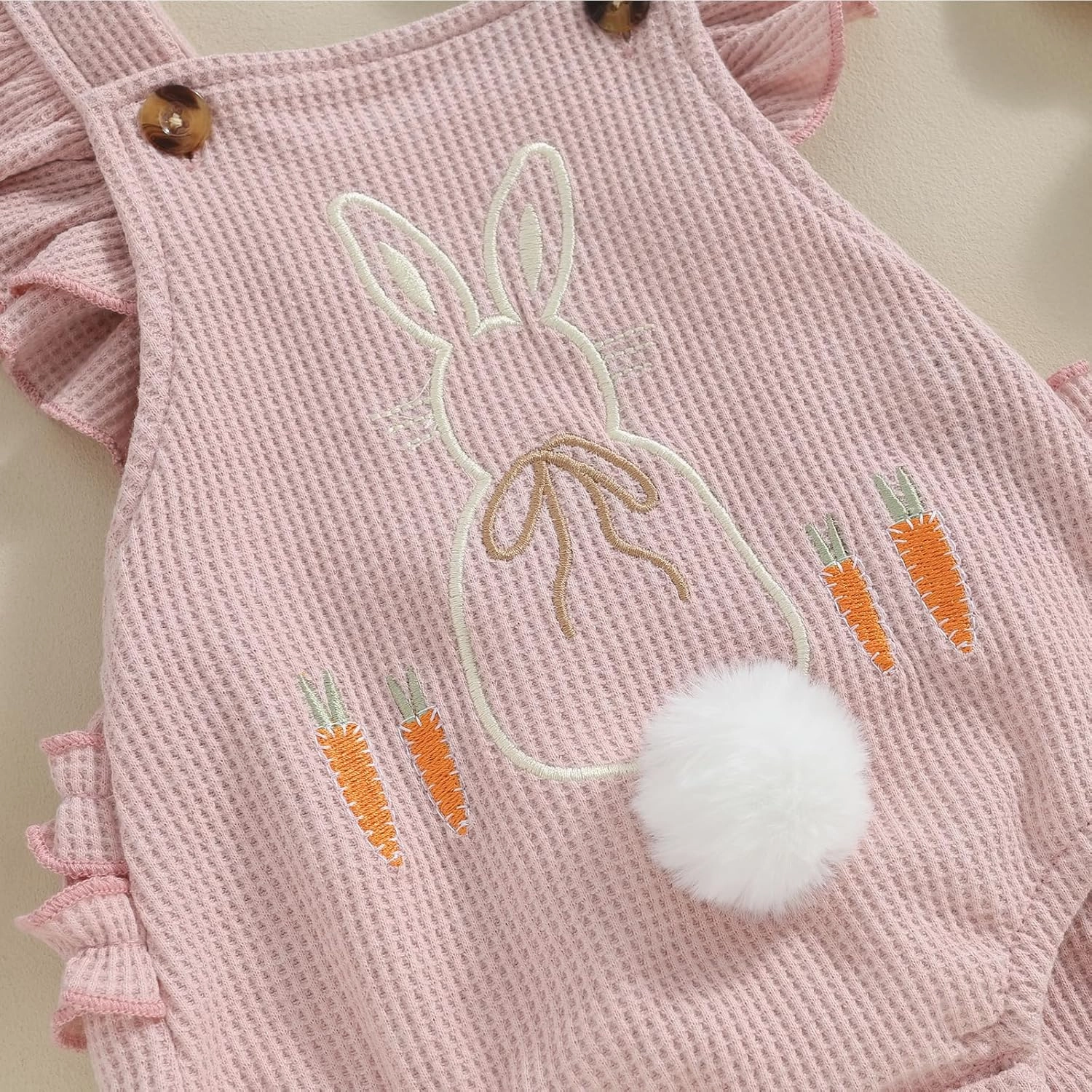 VISGOGO Easter Baby Girl Outfit Rompers Infant Bunny Clothes Carrot Embroidery Backless Easter Onesie