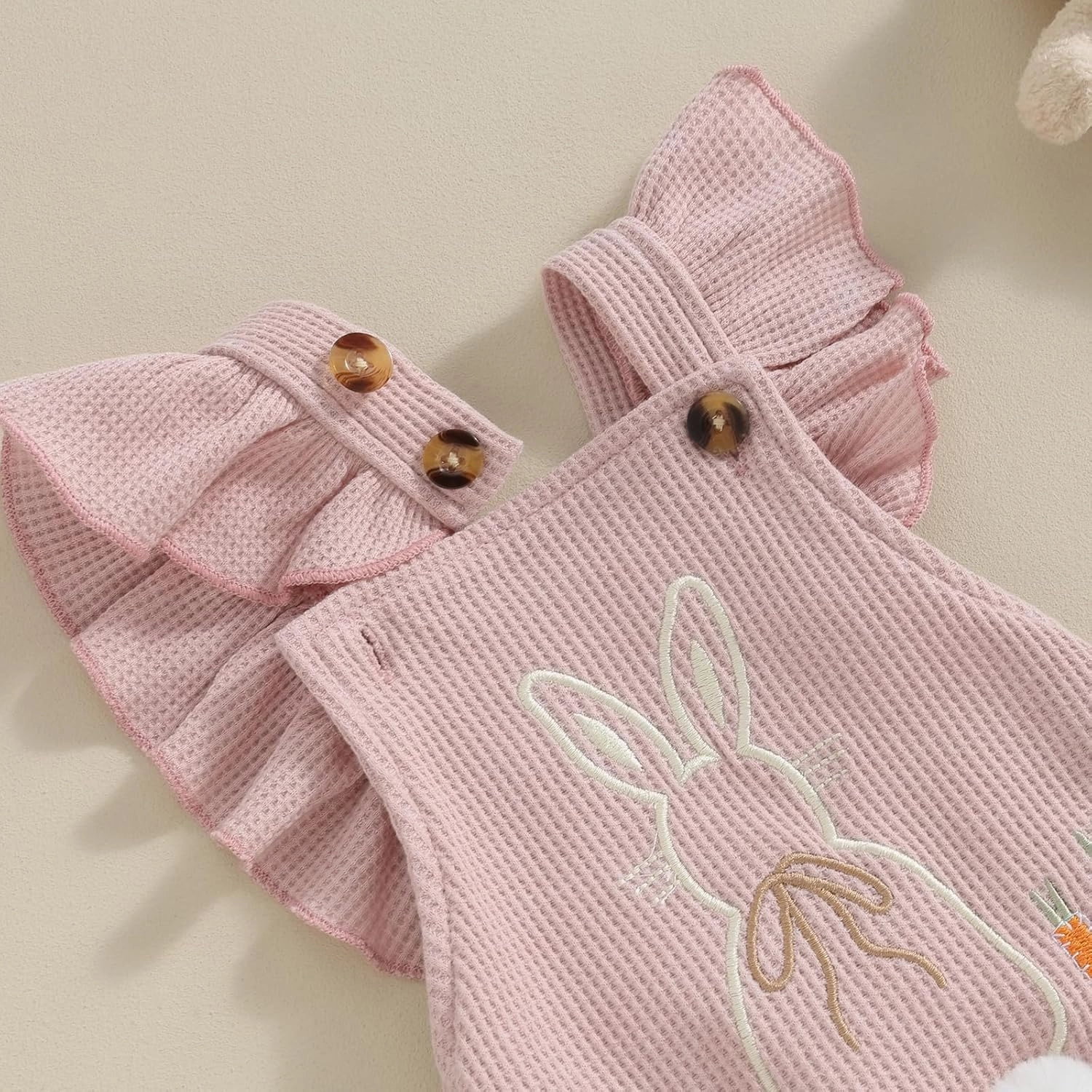 VISGOGO Easter Baby Girl Outfit Rompers Infant Bunny Clothes Carrot Embroidery Backless Easter Onesie