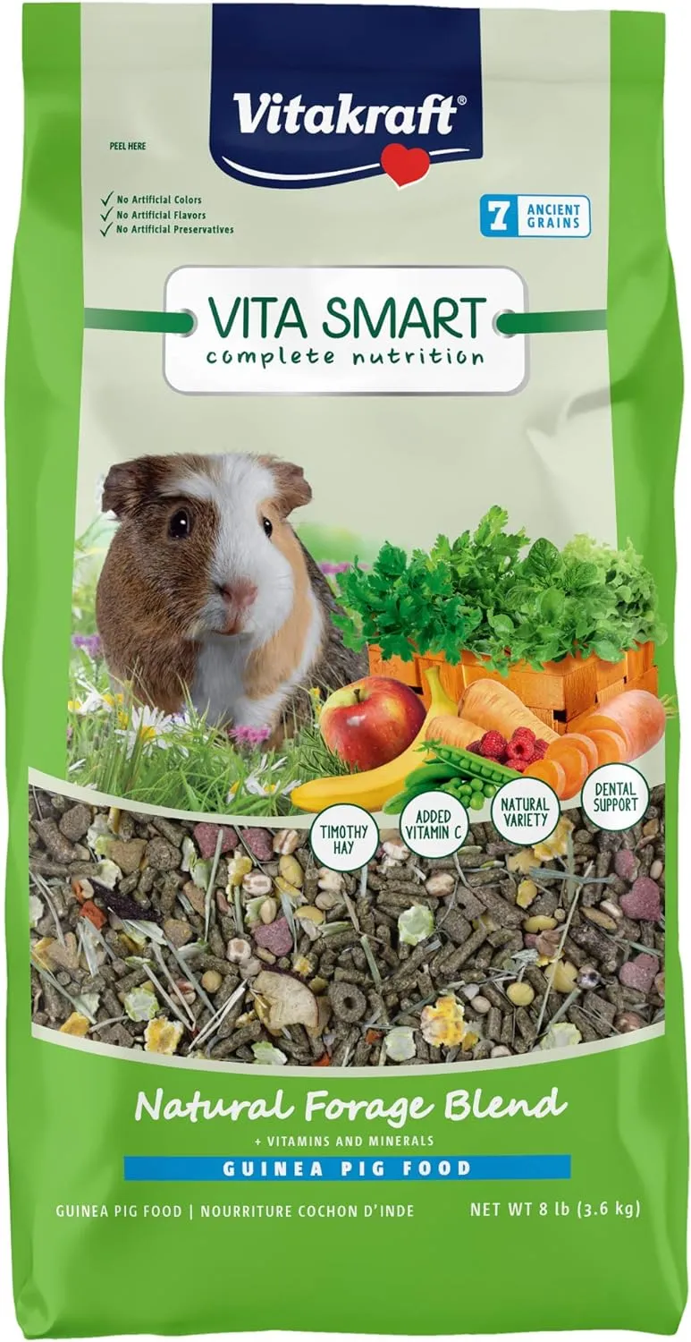 Vitakraft Vita Smart Guinea Pig Food - Complete Nutrition - Premium Fortified Blend with Timothy Hay for Guinea Pigs, 8 Pound (Pack of 1)