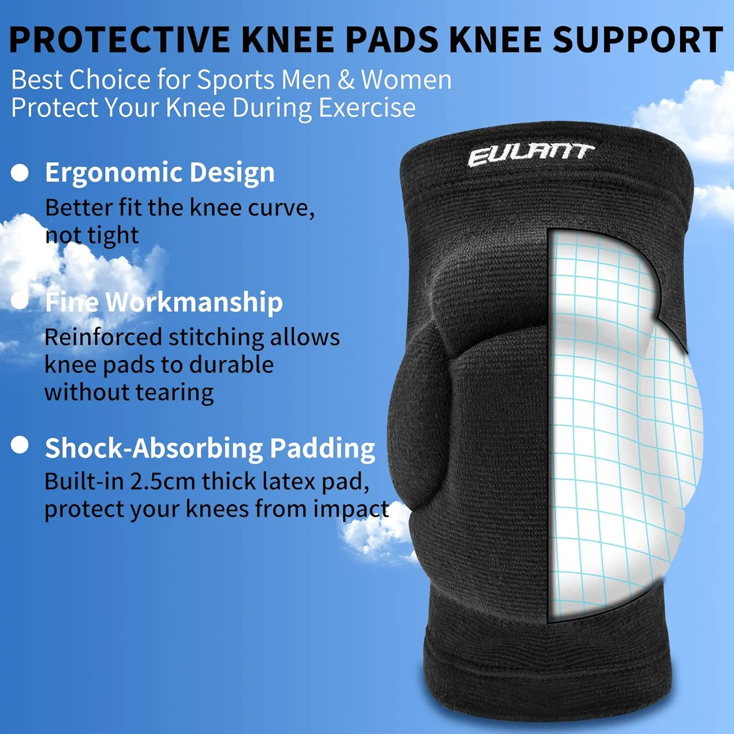 Volleyball Knee Pad for Women Men, Non-Slip and Thickening Anti-Collision Sports Protection Knee Pad, Elastic & Breathable Knee Brace Ideal for Dancing Football Running Hiking Basketball Cycling