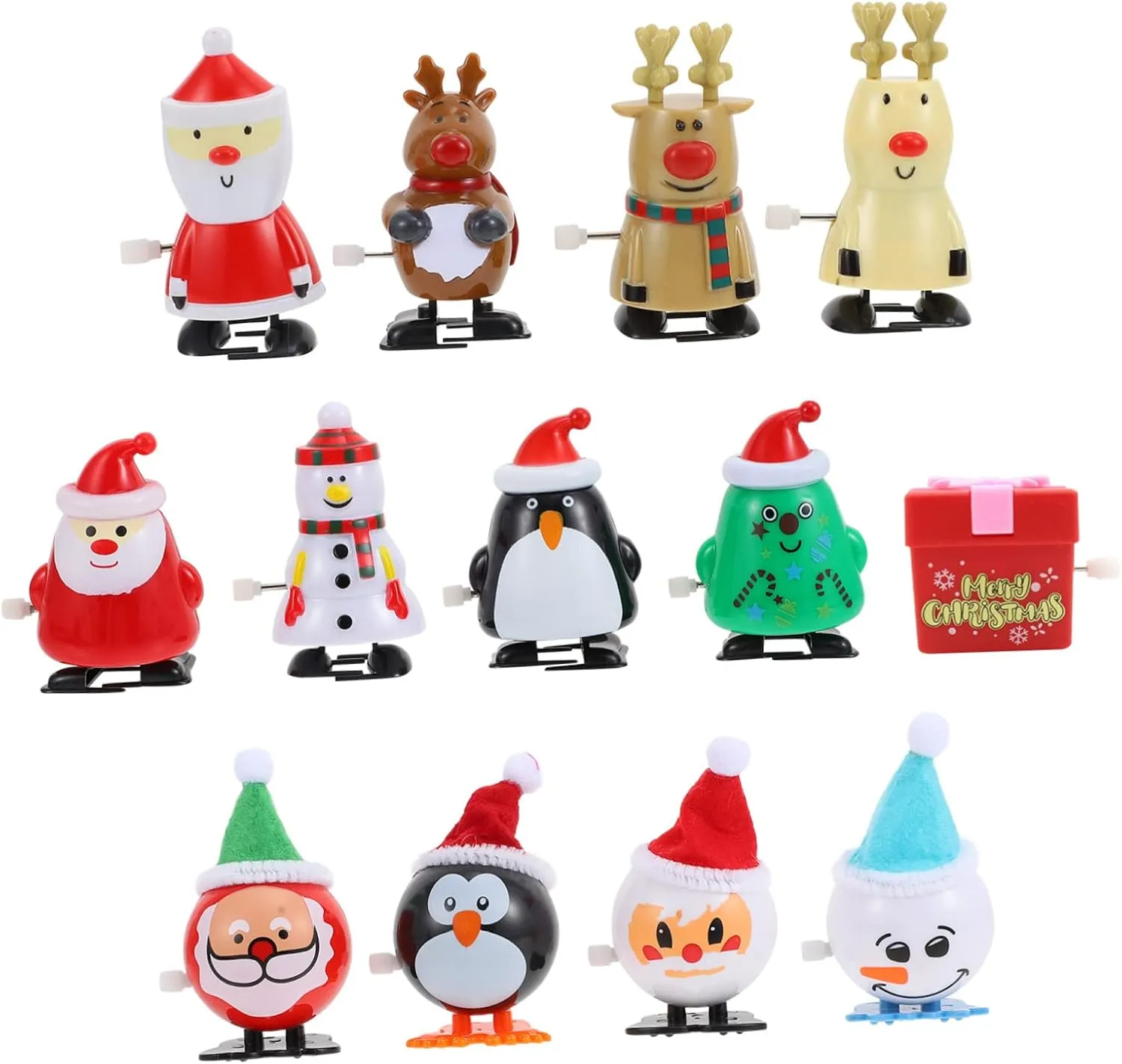 VOSAREA 13Pcs Christmas Wind Up Clockwork Walking Figures Festive Stocking Stuffers Xmas Goody Bag Fillers Holiday Party Adornments Bagged