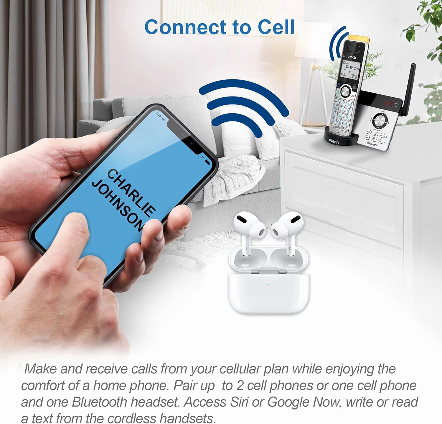 VTech IS8121-3 Super Long Range up to 2300 Feet DECT 6.0 Bluetooth 3 Handset Cordless Phone for Home with Answering Machine, Call Blocking, Connect to Cell, Intercom and Expandable to 5 Handsets