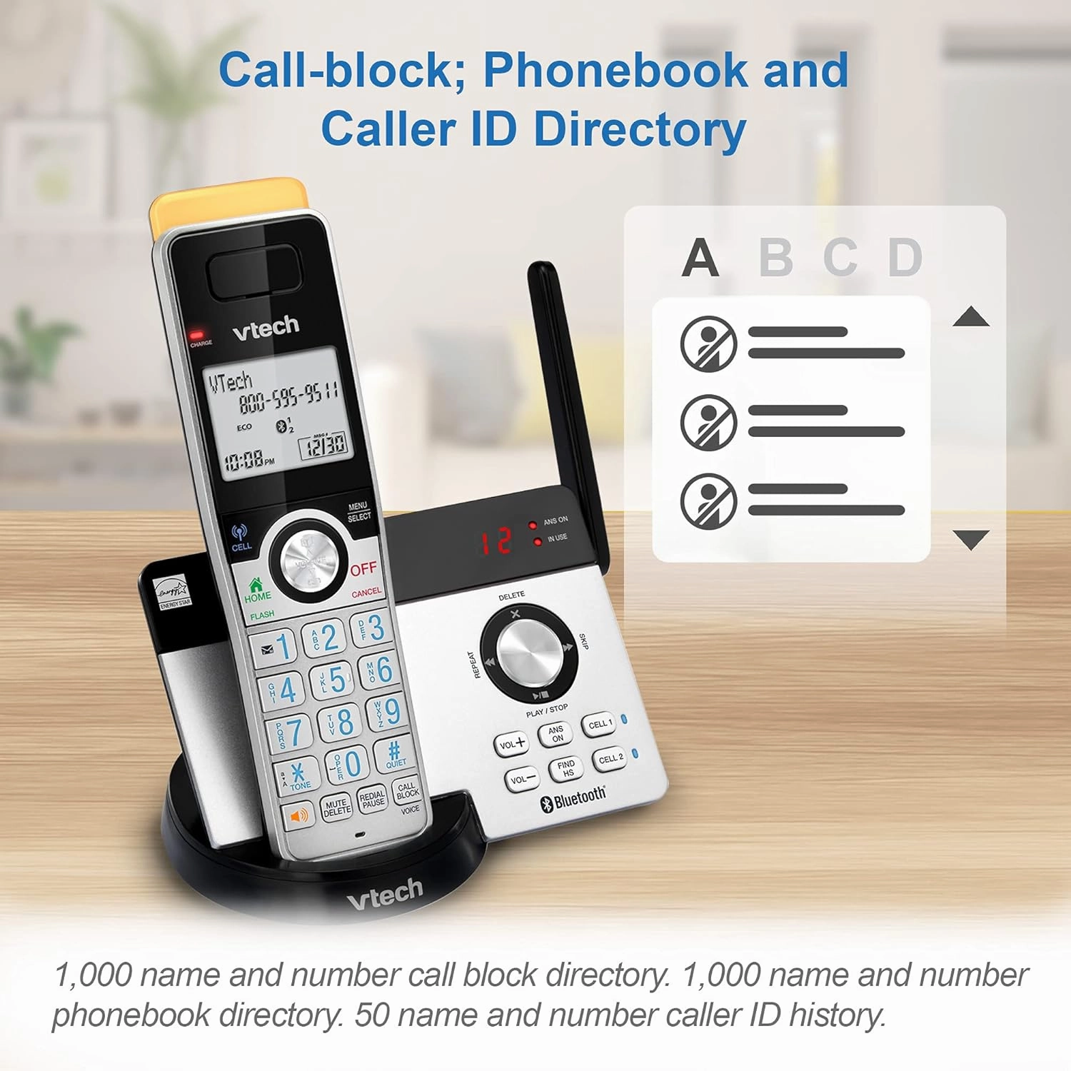 VTech IS8121-3 Super Long Range up to 2300 Feet DECT 6.0 Bluetooth 3 Handset Cordless Phone for Home with Answering Machine, Call Blocking, Connect to Cell, Intercom and Expandable to 5 Handsets