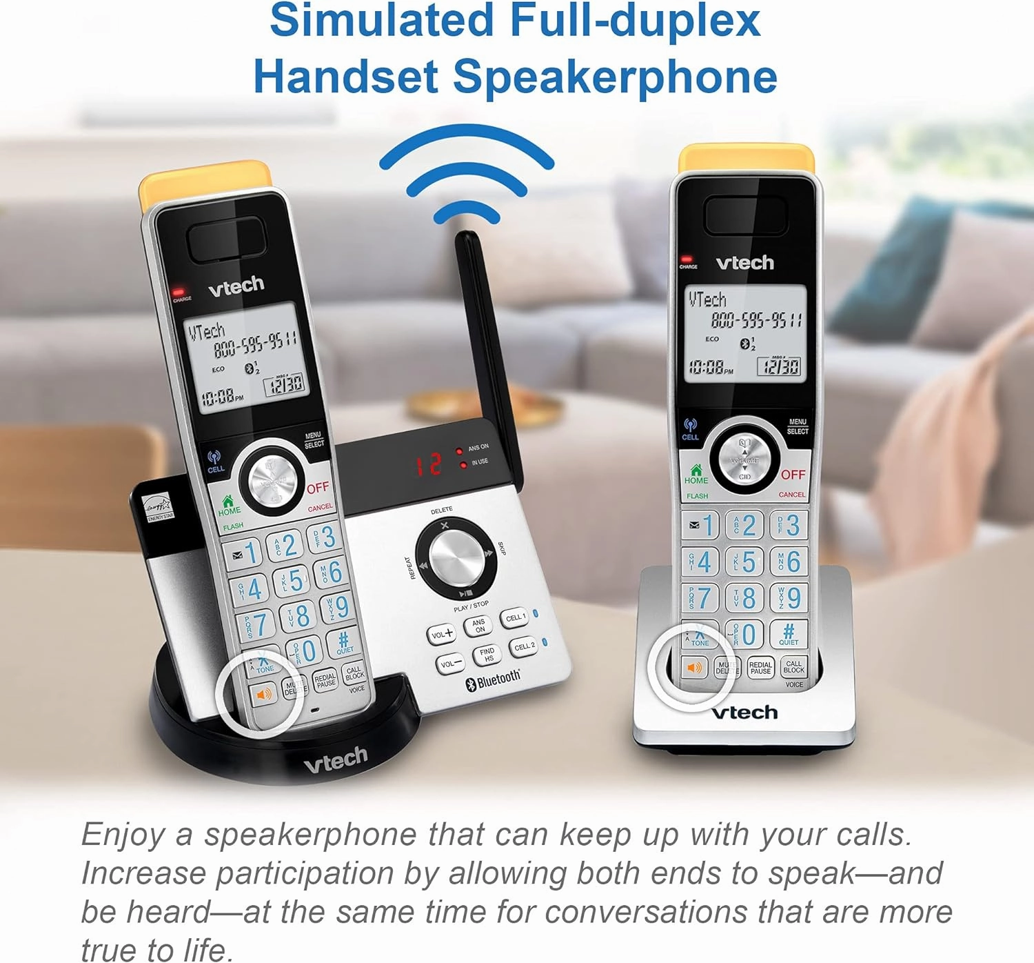 VTech IS8121-3 Super Long Range up to 2300 Feet DECT 6.0 Bluetooth 3 Handset Cordless Phone for Home with Answering Machine, Call Blocking, Connect to Cell, Intercom and Expandable to 5 Handsets