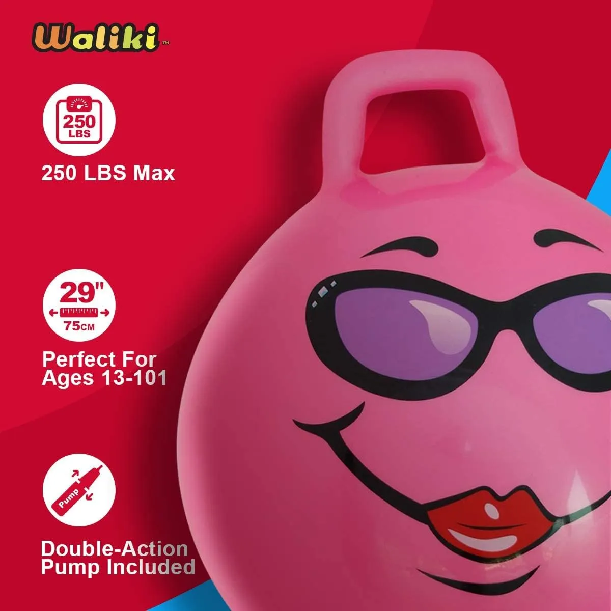 WALIKI Hippity Hop Ball for Adults Races | 29" Pink Hopper | Jumping Ball | Perfect Outdoor Game for Family Fun