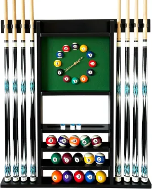 Wall Mount Billiard Cue Rack - Deluxe Pool Cue Holder for 8 Cues, Billiard Game Room (Black)