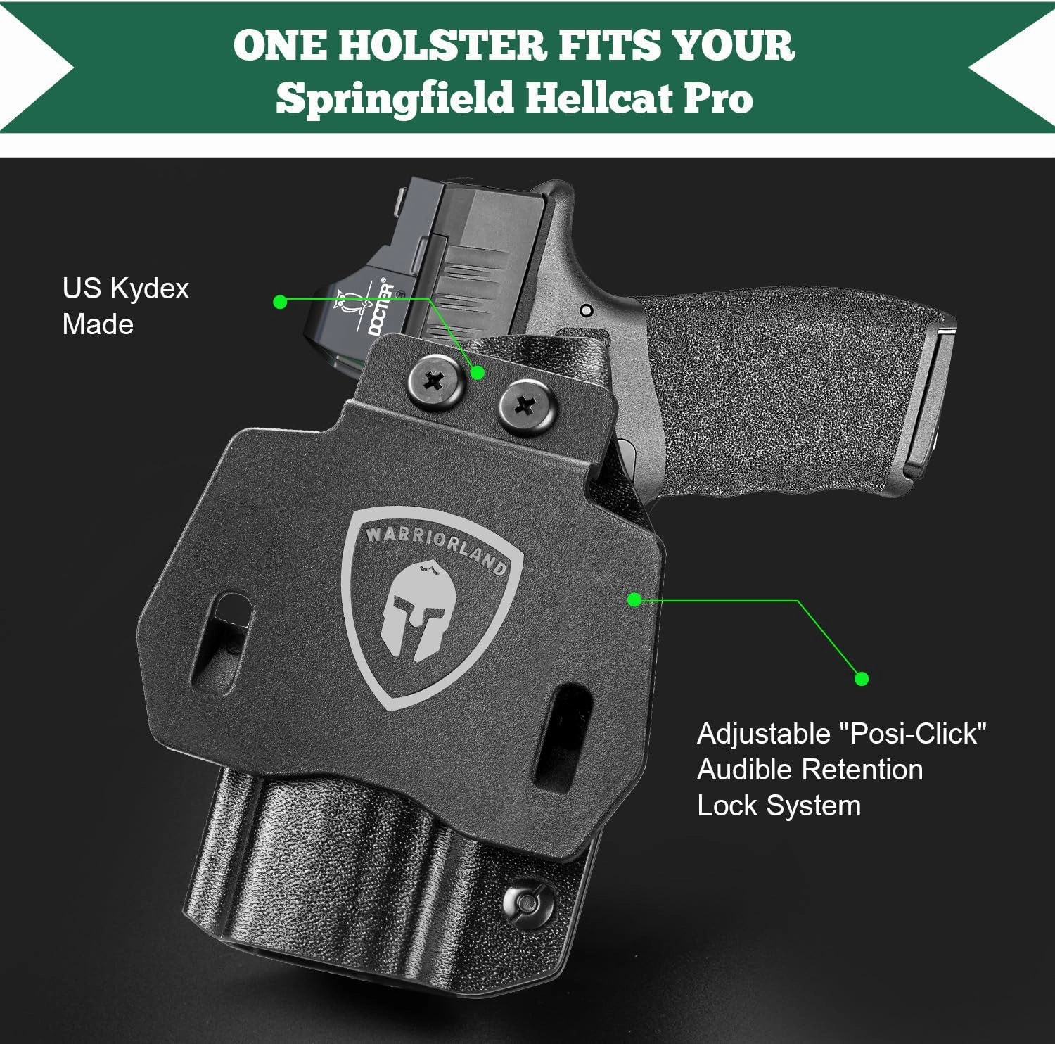 WARRIORLAND OWB Kydex Holster with Optic Cut, Fits Select Glock 17/19/19X, G43/43X, Hellcat/Hellcat Pro, Taurus G2C/G3C, M&P Shield 9, M&P 9/380 Shield EZ, Sig P320/P365/P226 and More, 1.75" Paddle