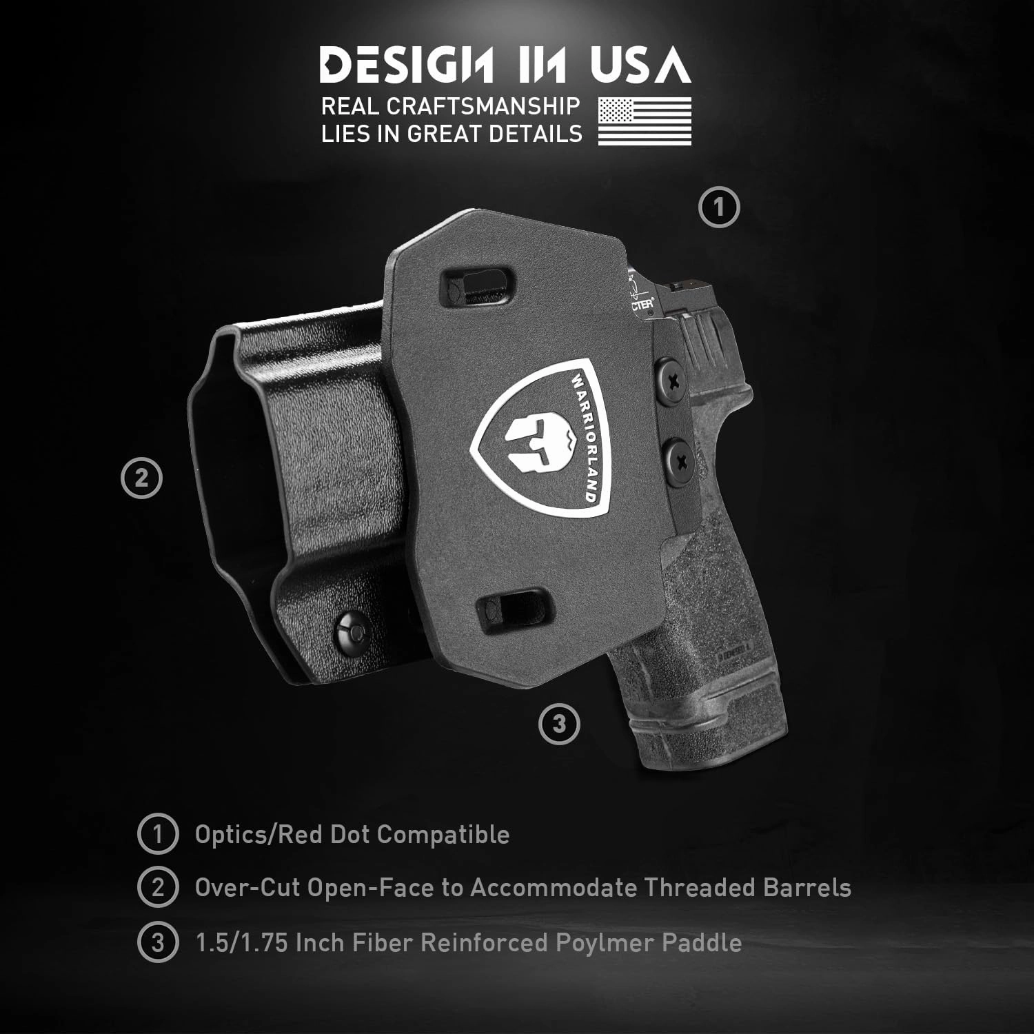 WARRIORLAND OWB Kydex Holster with Optic Cut, Fits Select Glock 17/19/19X, G43/43X, Hellcat/Hellcat Pro, Taurus G2C/G3C, M&P Shield 9, M&P 9/380 Shield EZ, Sig P320/P365/P226 and More, 1.75" Paddle