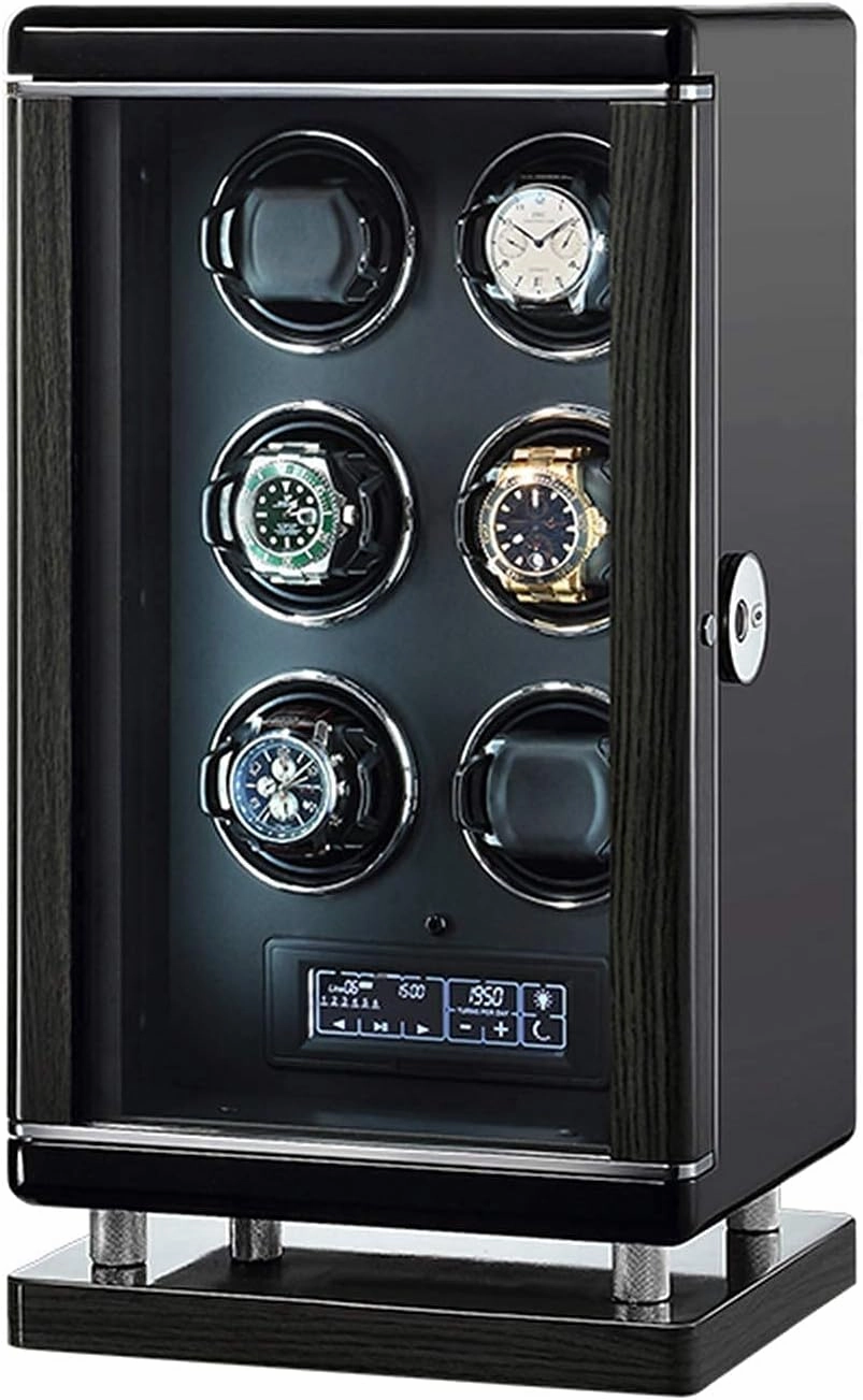 Watch Winder for 6 Automatic Watches with Remote Control Smart Fingerprint LCD with Touch Panel Built-in LED Illuminated 6 Different Settings with Super Quiet Motor