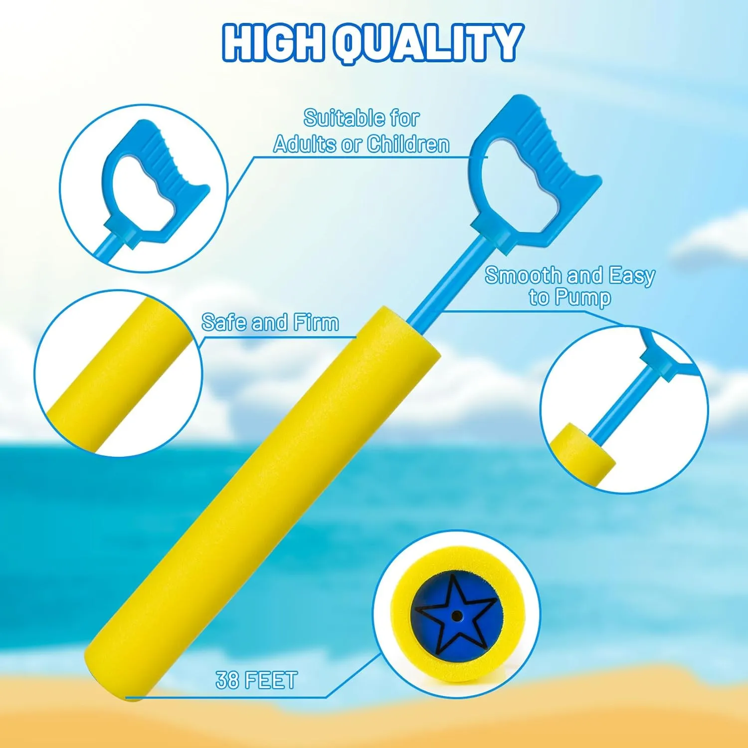 Water Guns, Pool Foam Blaster Squirt Guns 6 Pack - Lightweight, 38ft Range, Noodle Design, Bulk Summer Outdoor Swimming Pool, Backyard, Beach Water Game Fighting Play Toys for Kids Adults