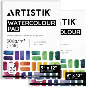 Watercolor Paper Pad - 9 x 12 Inch, 30 Sheets (Pack of 2) - Cold Pressed Watercolor Paper Pad Sketchbook for Mixed Media Art and Water-Based Mediums