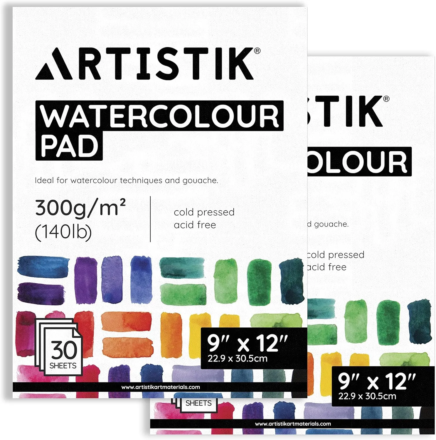 Watercolor Paper Pad - 9 x 12 Inch, 30 Sheets (Pack of 2) - Cold Pressed Watercolor Paper Pad Sketchbook for Mixed Media Art and Water-Based Mediums