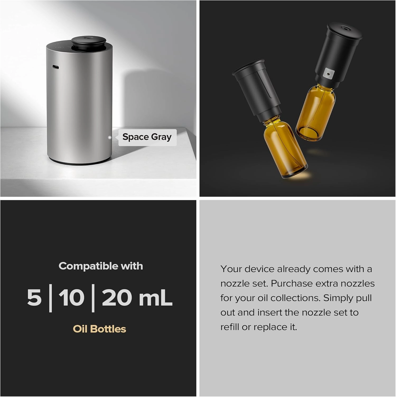 Waterless Essential Oil Diffuser for Home Aromatherapy Scent Diffusers with 3 Countdown Timer Settings or Timer-Off, 3 Mist Levels for Car Room Studio Office, ANX Premium Metal Desert Titanium