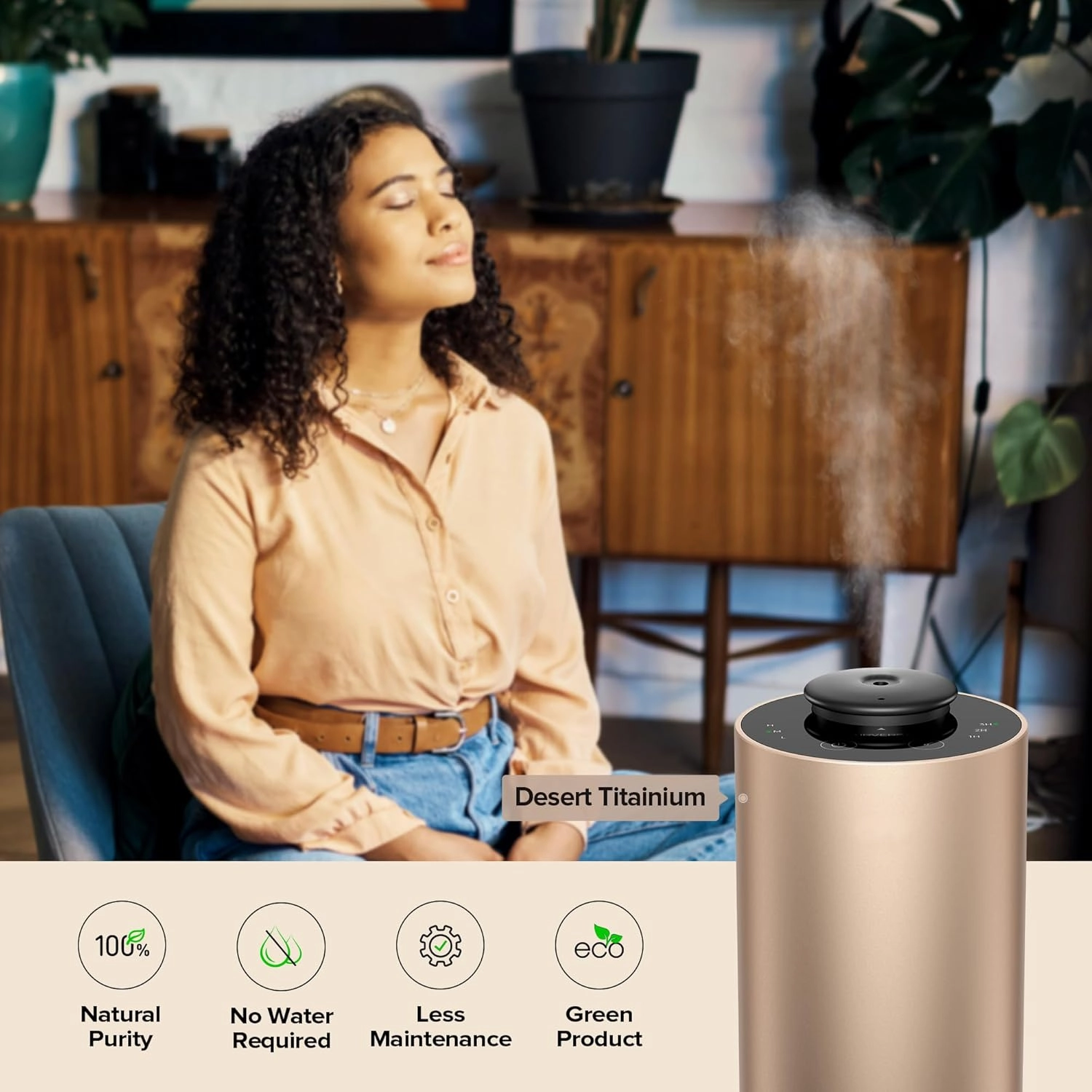 Waterless Essential Oil Diffuser for Home Aromatherapy Scent Diffusers with 3 Countdown Timer Settings or Timer-Off, 3 Mist Levels for Car Room Studio Office, ANX Premium Metal Desert Titanium