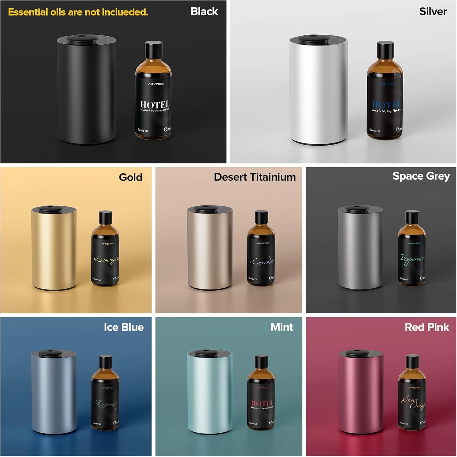 Waterless Essential Oil Diffuser for Home Aromatherapy Scent Diffusers with 3 Countdown Timer Settings or Timer-Off, 3 Mist Levels for Car Room Studio Office, ANX Premium Metal Desert Titanium