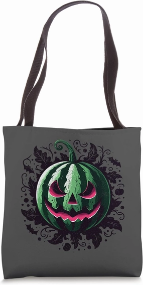 Watermelon Jack O Lantern Spooky Summer Halfway to Halloween Tote Bag