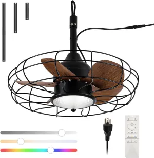 Waterproof Ceiling Fan with Lights, 20'' Outdoor Plug In IP65 Gazebo Fan, Wet Rated Dual Lighting System with Remote, 7-Color RGB & 3-Color LED, Easy Hanging with Hook for Patio, Pergola, Deck