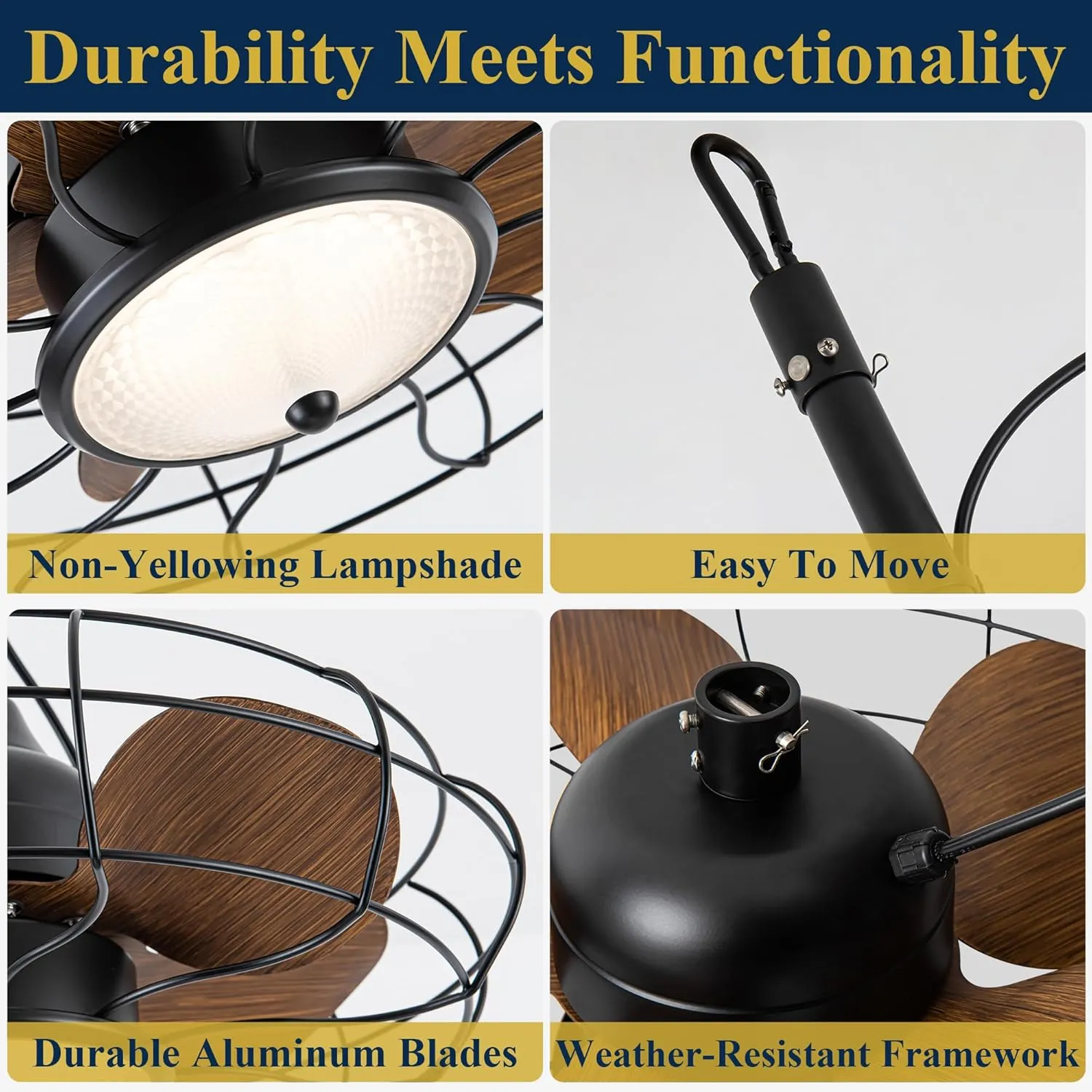 Waterproof Ceiling Fan with Lights, 20'' Outdoor Plug In IP65 Gazebo Fan, Wet Rated Dual Lighting System with Remote, 7-Color RGB & 3-Color LED, Easy Hanging with Hook for Patio, Pergola, Deck