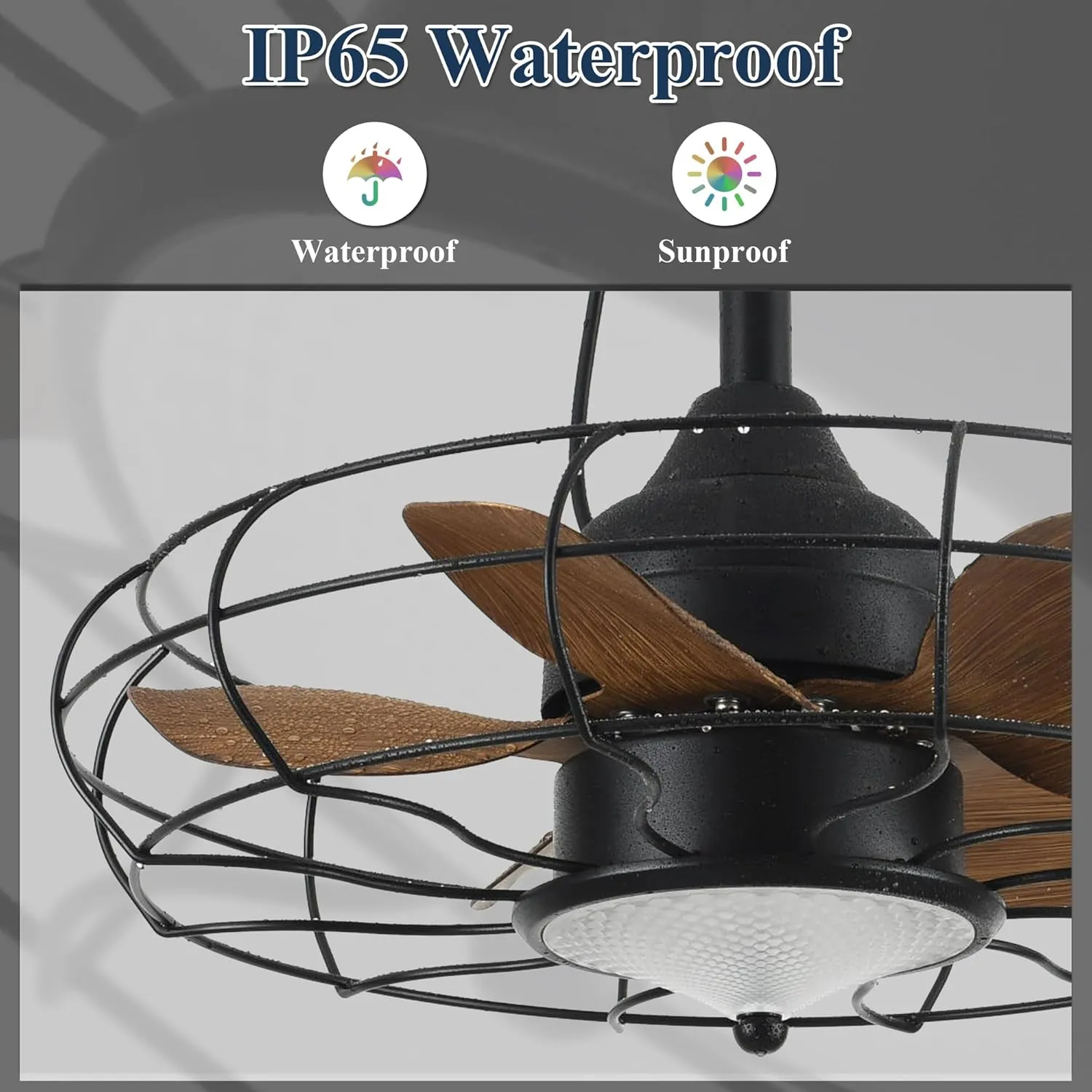 Waterproof Ceiling Fan with Lights, 20'' Outdoor Plug In IP65 Gazebo Fan, Wet Rated Dual Lighting System with Remote, 7-Color RGB & 3-Color LED, Easy Hanging with Hook for Patio, Pergola, Deck