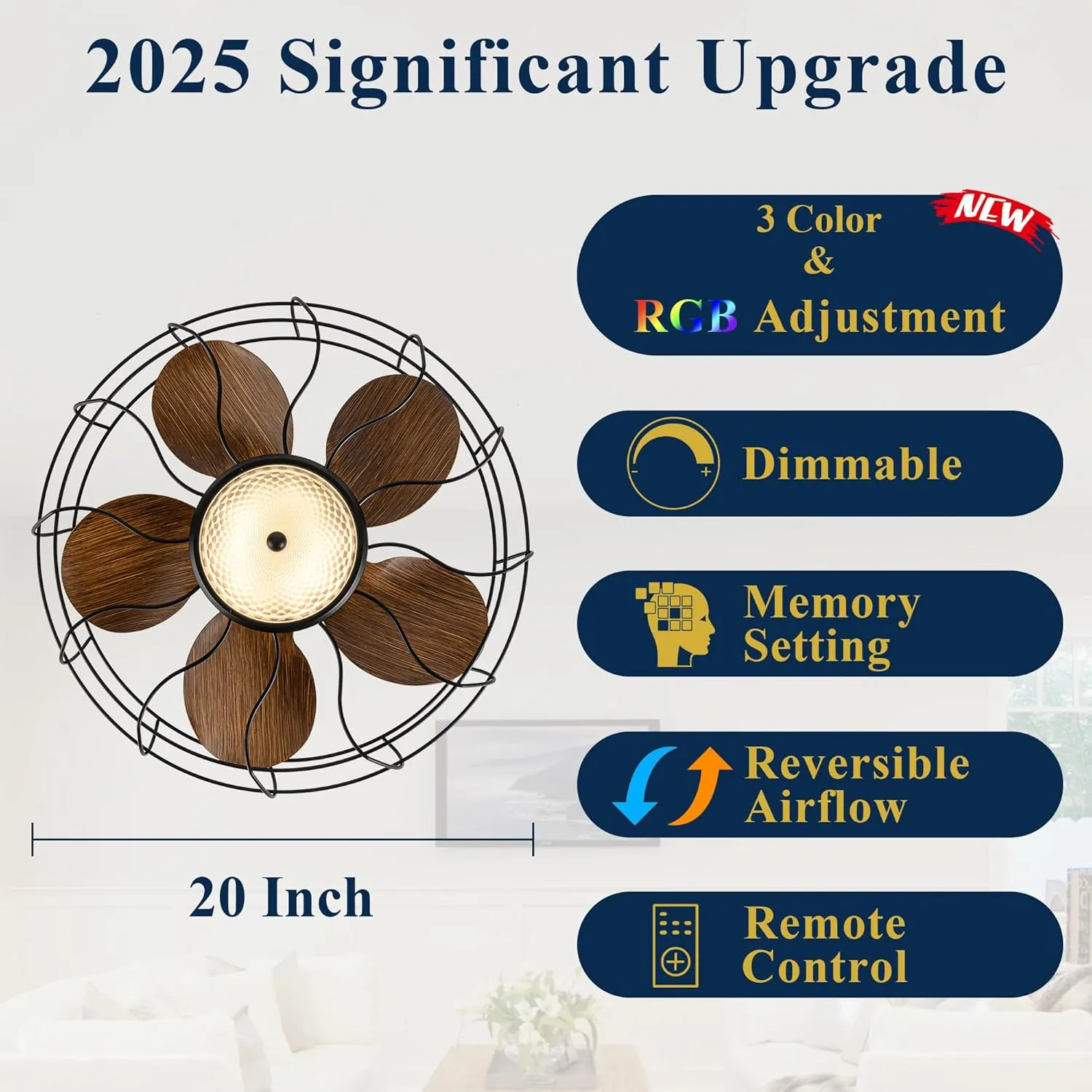 Waterproof Ceiling Fan with Lights, 20'' Outdoor Plug In IP65 Gazebo Fan, Wet Rated Dual Lighting System with Remote, 7-Color RGB & 3-Color LED, Easy Hanging with Hook for Patio, Pergola, Deck