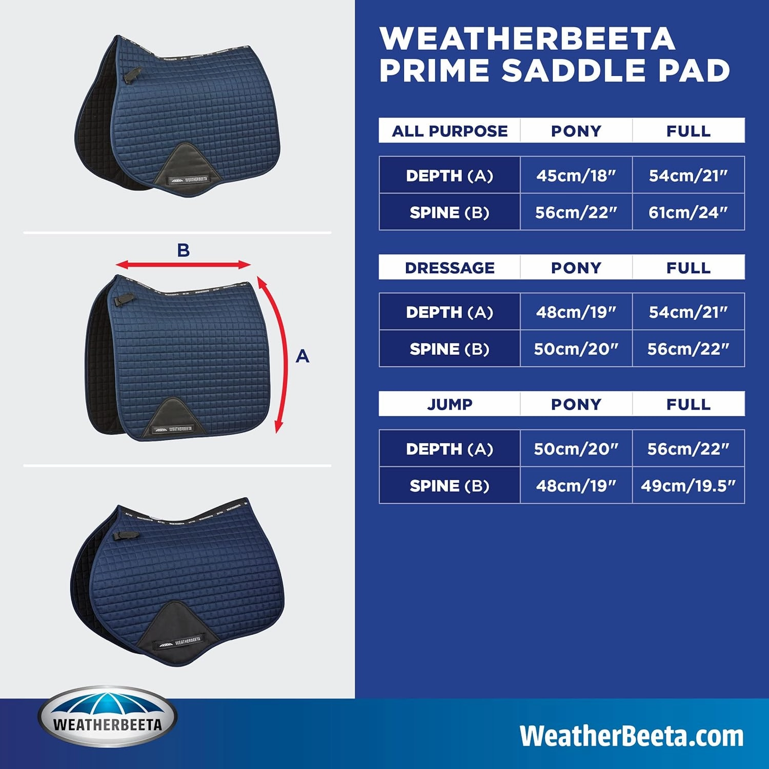 WeatherBeeta Prime Ombre Dressage Saddle Pad, Lagoon Mist, Full