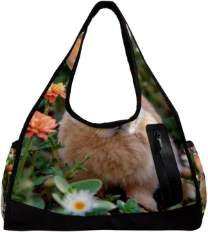 Weekender Travel Bag,Small Gym Bag,Bunny Rabbit Flowers Daisy,Gym Duffle Bag