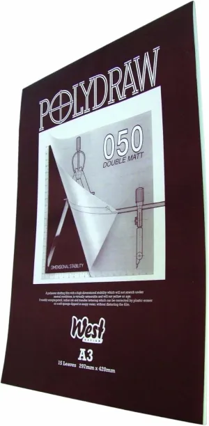 Westfilm Polydraw Polyester Drafting Film Pad, Clear, A3, 50 Microns, 15 Sheets, For Pencil, Ink, Transfer Lettering, Double-Matt Texture, Technical, Untearable, Will Not Yellow