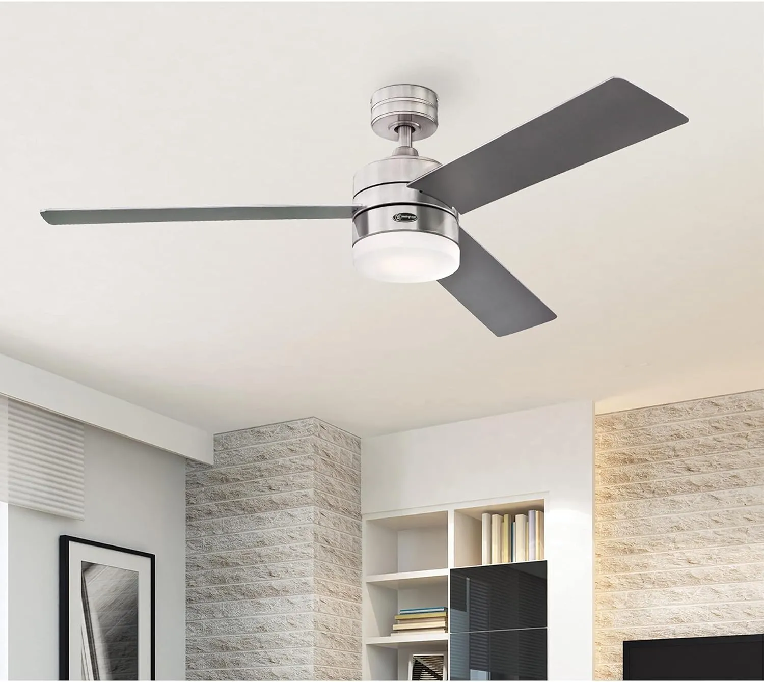 Westinghouse Lighting 74007A00 Modern Alta Vista Works With Alexa Smart Wifi Ceiling Fan with LED Light, Remote Control 52 Inch Brushed Nickel Finish, Opal Frosted Glass, A Certified for Humans Device
