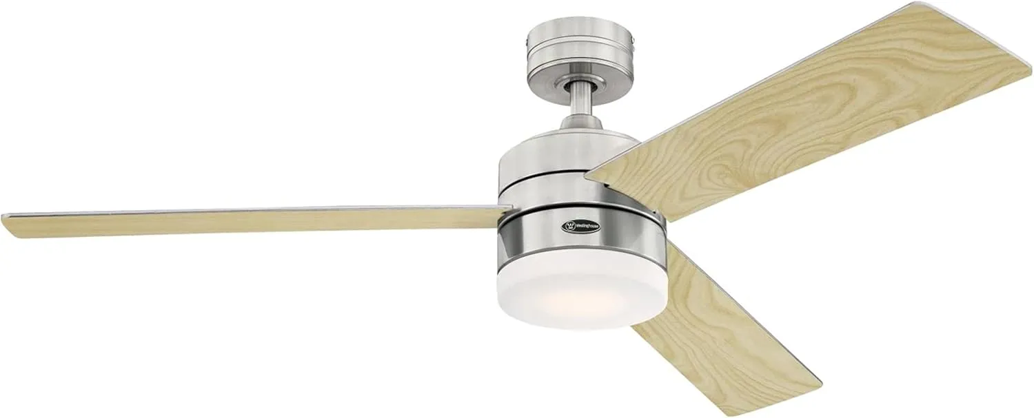 Westinghouse Lighting 74007A00 Modern Alta Vista Works With Alexa Smart Wifi Ceiling Fan with LED Light, Remote Control 52 Inch Brushed Nickel Finish, Opal Frosted Glass, A Certified for Humans Device