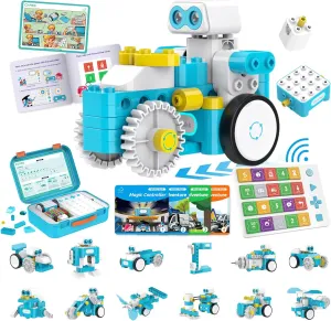 WhalesBot C3 Pro 12-in-1 Remote Control & Coding Robot Kit for Kids 4 , Advanced Smart Panel & Cards Programming, Educational STEM Toy, Block Building Set with Controller & Motor for Kids 4-6, 5-7