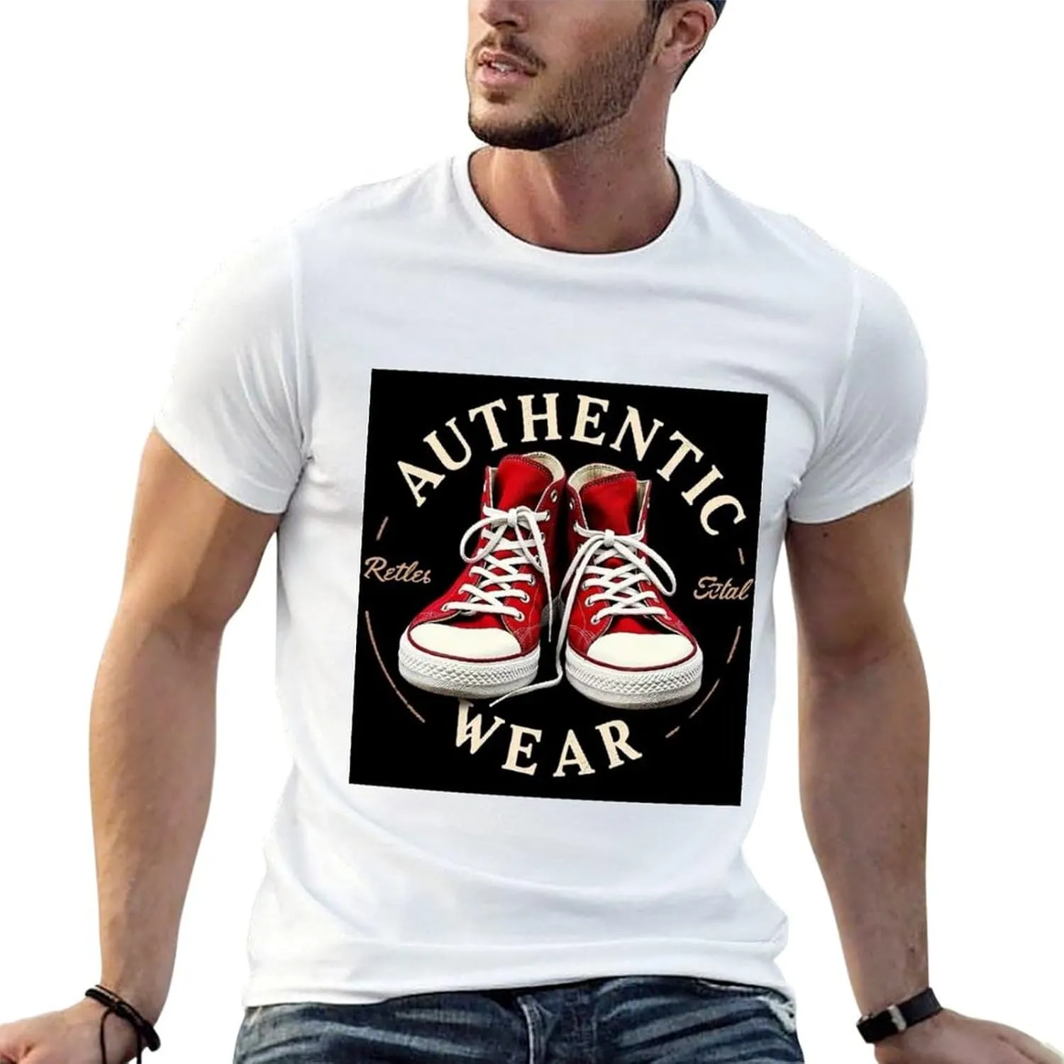 White Casual Cotton Tee for Men Summer Short Sleeve Streetwear T-Shirt Lightweight Top Weekend Wear Tee Rock 'n' Roll