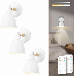 White Battery Operated Wall Sconce Set of 3, Easy to Install Wireless Lights for Wall, Remote Control Dimmable LED Lights, Auto Timer Wall Lamp Fixtures for Bedroom, Gallery, Living Room, RV