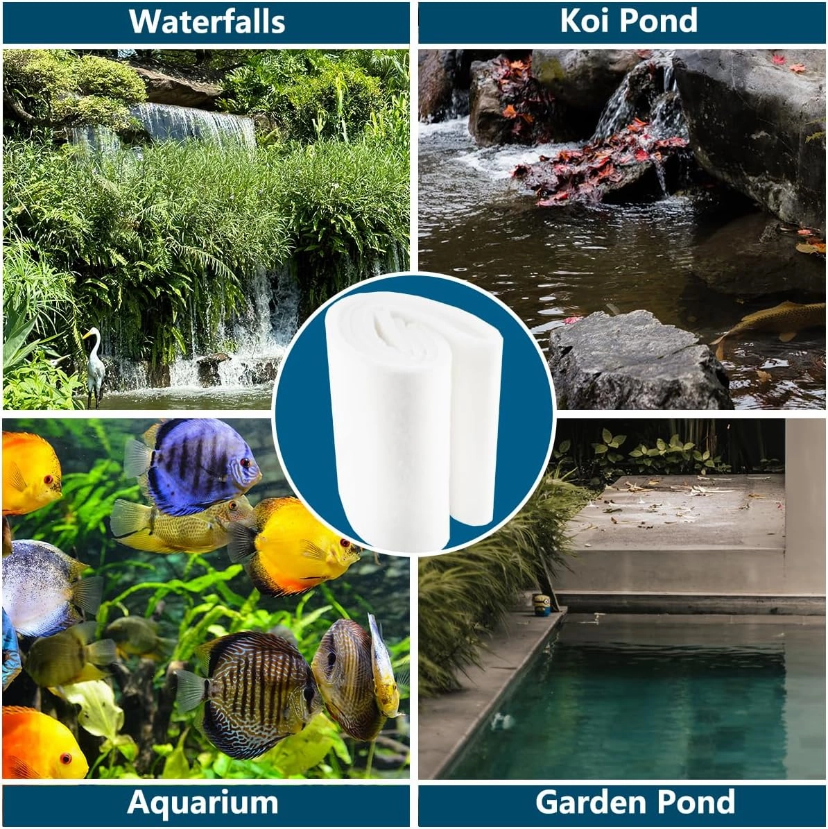 White Koi Pond Filter Pad Fine Bulk - Cut to Fit - Durable Fish Pond Filter Media - Water Garden Aquariums Filter Material - 39.6" (3.3 ft) x 16" x 3/5" - 4/5" Thickness - 2 Pack