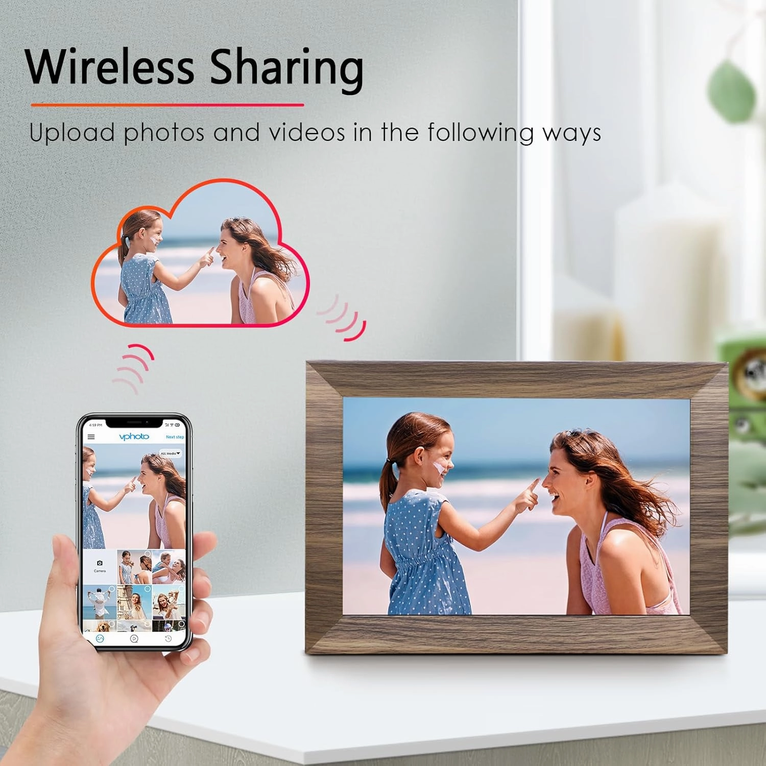 WiFi Digital Picture Frame 10.1 Inch, IPS Touch Screen Smart Cloud Digital Photo Frame with 16GB Storage, Wall Mountable, Auto-Rotate, Share Photos from Anywhere Via App