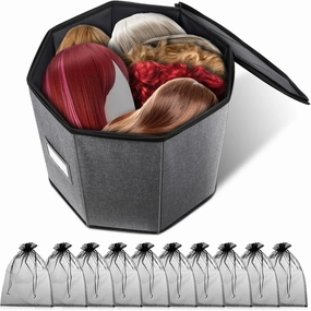 Wig Storage Box,Wig Travel Case,Foldable Wig Travel Case for Men and Women,Yarn Organizer, Cosmetic Cabinet Storage Bag