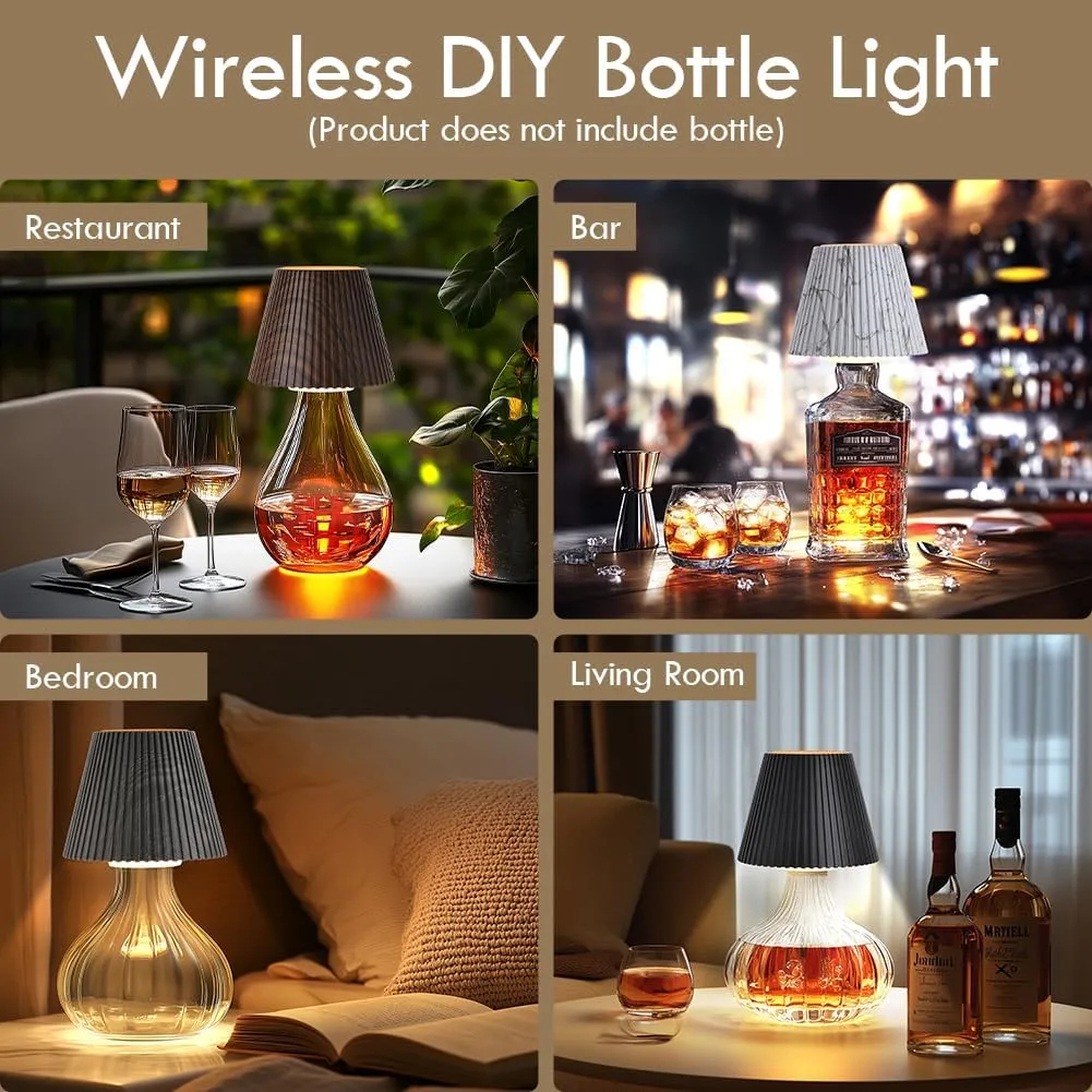 WILIT Wireless Bottle Lamp Shades, 3-Level Brightness Wine Bottle Lights for Liquor Bottles,Cordless Battery Operated Lamp for Living Room, Home Bar Decor, Gifts for Mom Women Men