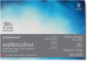 Winsor & Newton Professional Watercolor Paper Block, 7" x 10", Hot Pressed