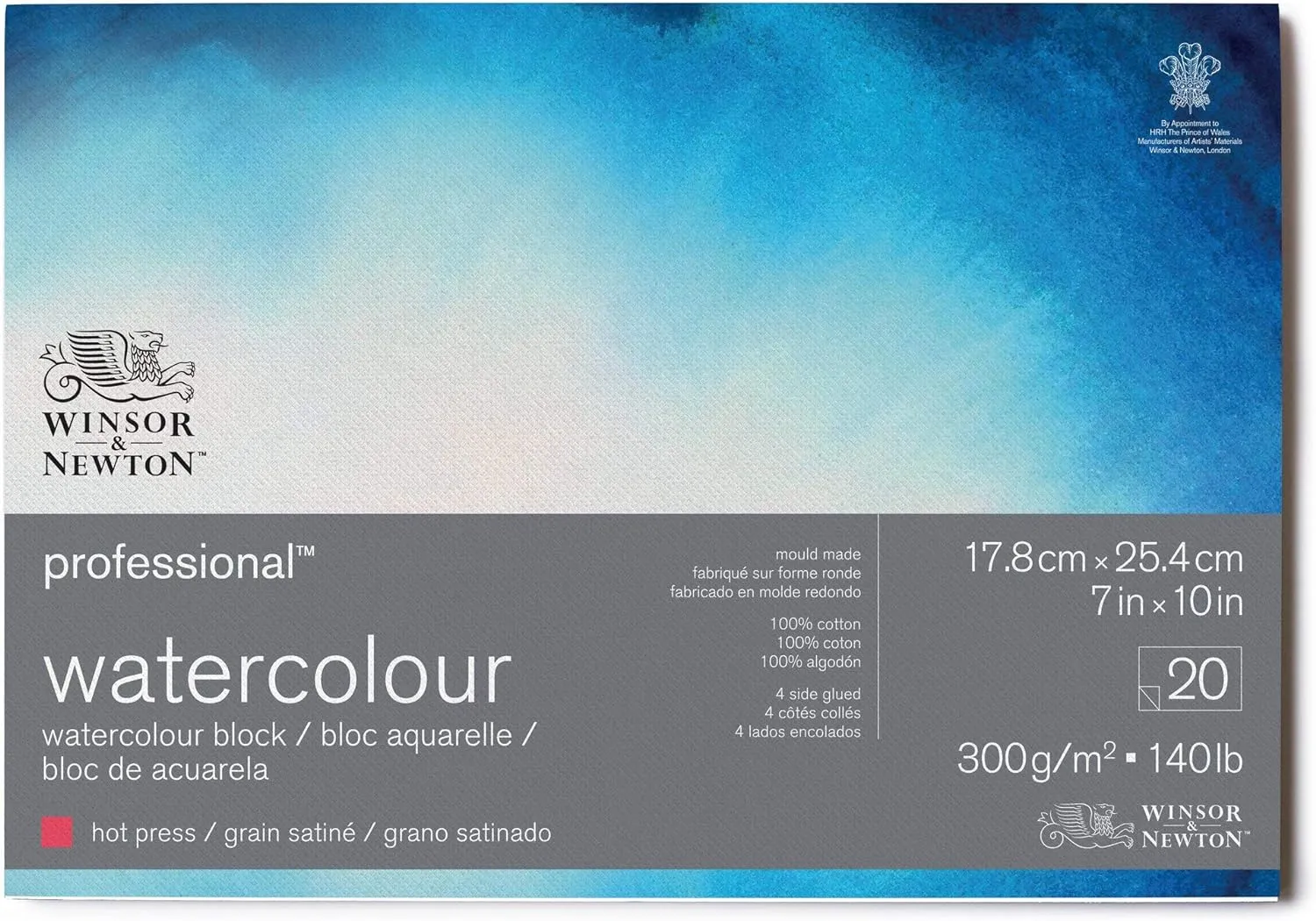Winsor & Newton Professional Watercolor Paper Block, 7" x 10", Hot Pressed