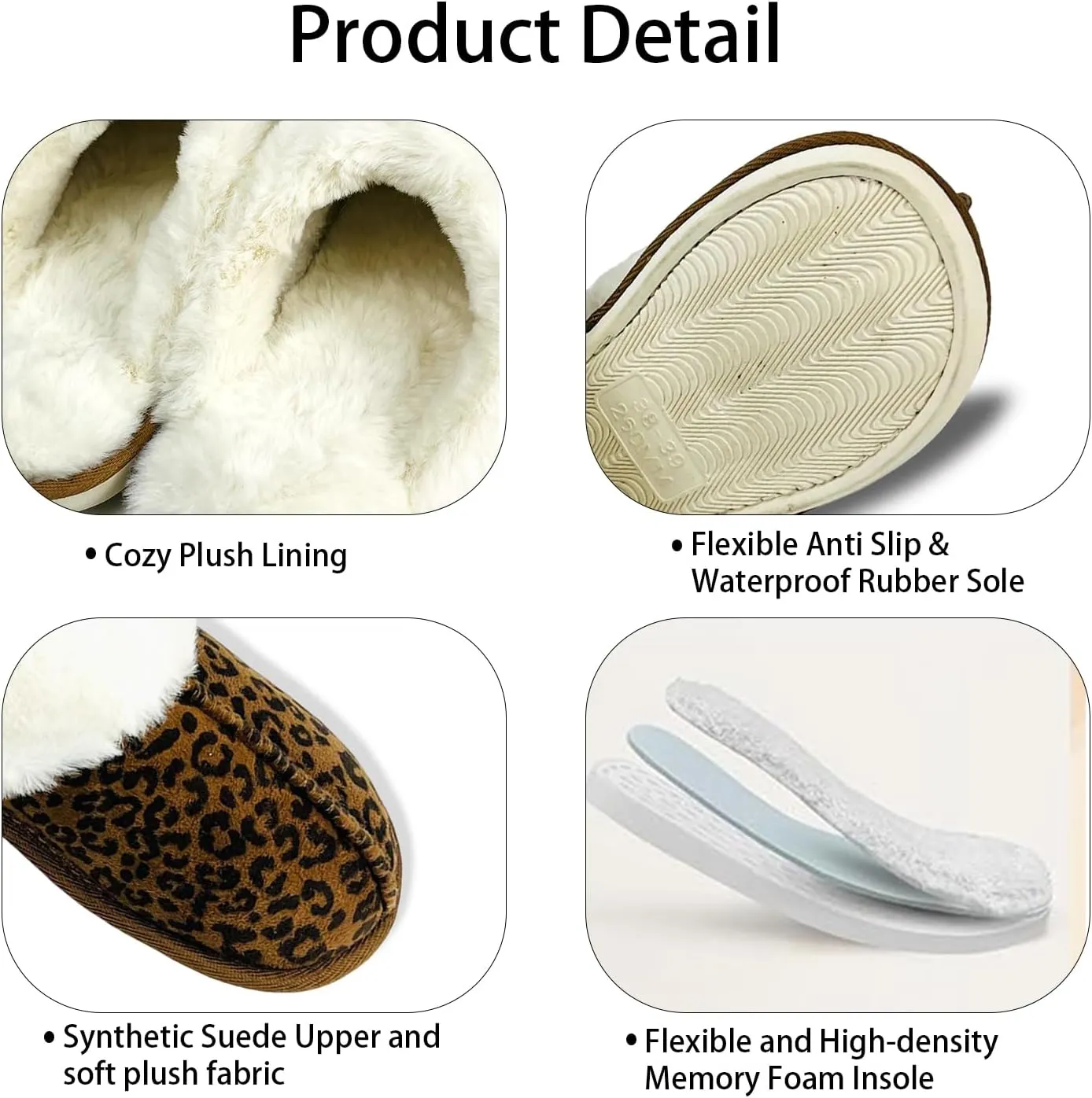 Winter Plush Slippers for Women– Leopard, Western Cowboy, Cow Print Designs – Warm Plush Lining, Durable Rubber Sole Indoor Outdoor