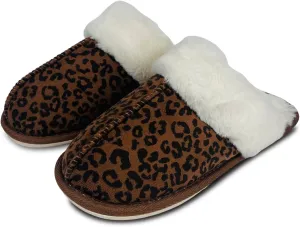 Winter Plush Slippers for Women– Leopard, Western Cowboy, Cow Print Designs – Warm Plush Lining, Durable Rubber Sole Indoor Outdoor