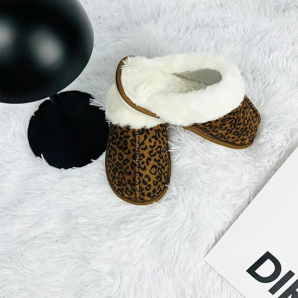 Winter Plush Slippers for Women– Leopard, Western Cowboy, Cow Print Designs – Warm Plush Lining, Durable Rubber Sole Indoor Outdoor