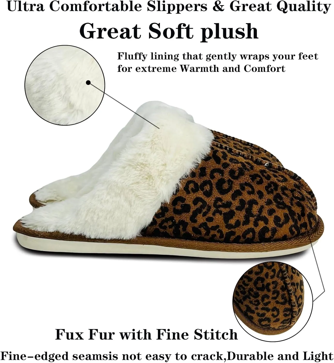 Winter Plush Slippers for Women– Leopard, Western Cowboy, Cow Print Designs – Warm Plush Lining, Durable Rubber Sole Indoor Outdoor