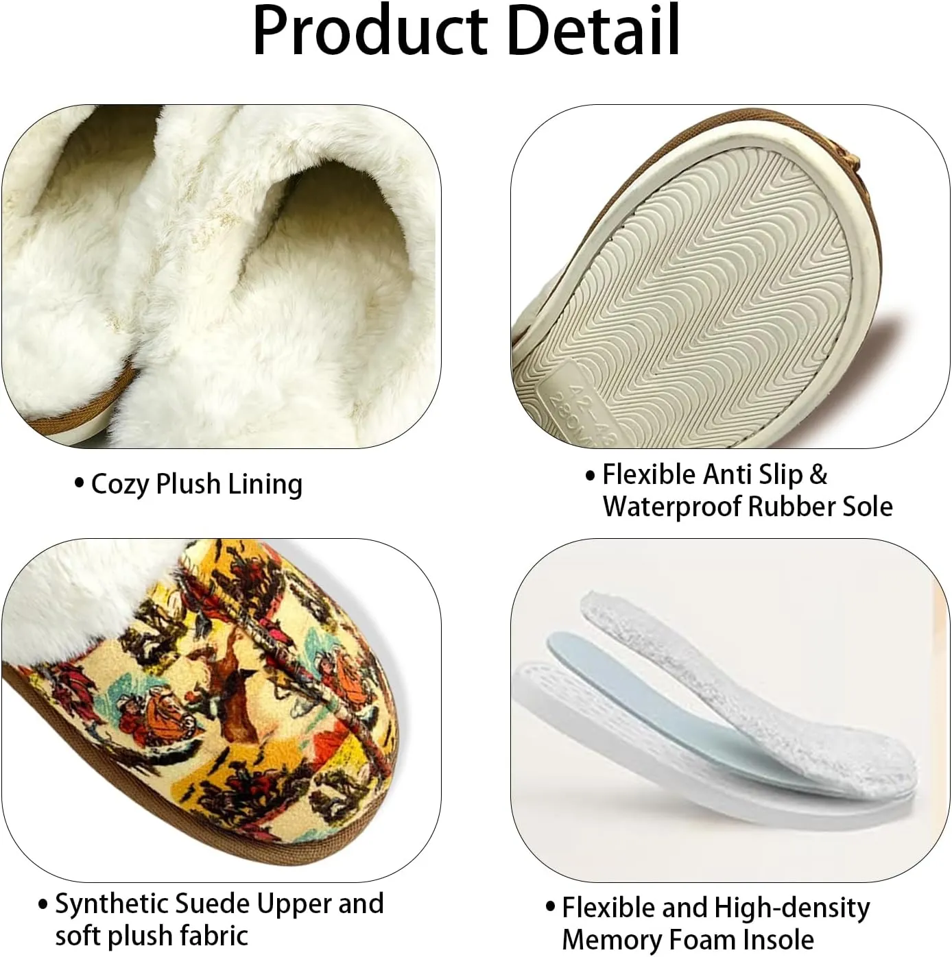 Winter Plush Slippers for Women– Leopard, Western Cowboy, Cow Print Designs – Warm Plush Lining, Durable Rubber Sole Indoor Outdoor
