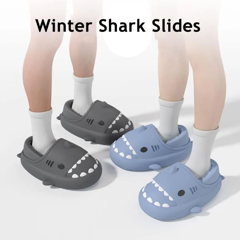 Winter Shark Slides, Plush Warm Shark Slides, Animal Slippers Warm Non-slip Soft Comfy Fluffy Cloud Shark Slides
